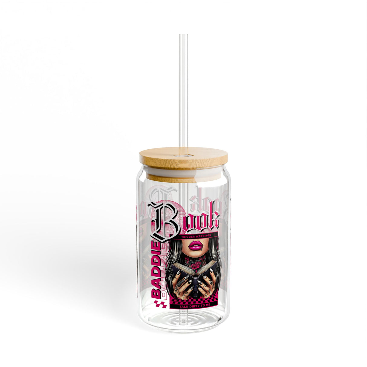 BOOK BADDIE - BOOK LOVERS - Sipper Glass - 16oz with Tattoo-Inspired Design