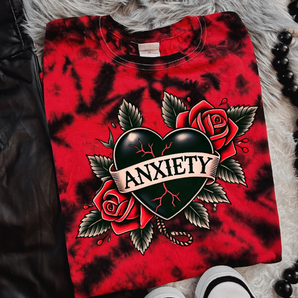 Red & Black "Anxiety Heart" Graphic Tee – Grunge Alt Goth Aesthetic