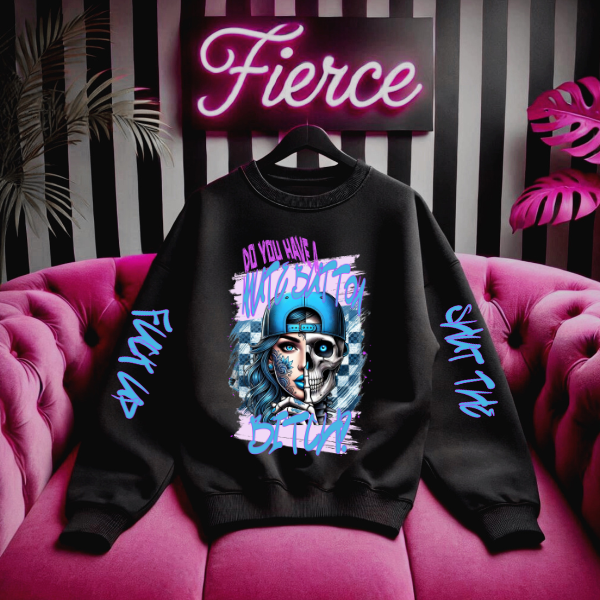 Do You Have A Mute Button + Shut the F*ck Up Sleeve Graphics Black Crewneck Sweatshirt