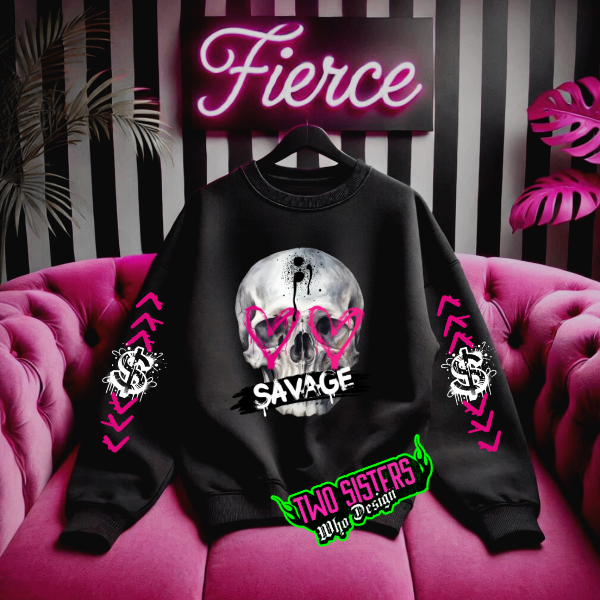 Savage Skull with Full Sleeve Graphics Black Sweatshirt