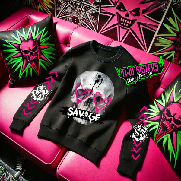Savage Skull with Full Sleeve Graphics Black Sweatshirt