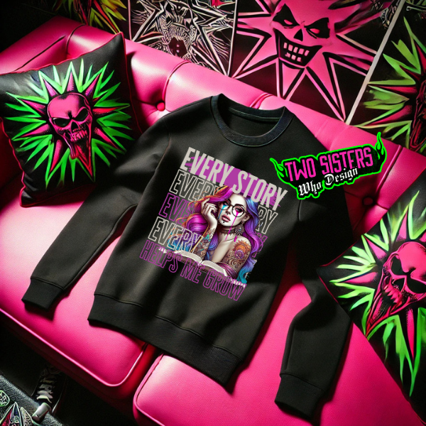 Every Story Helps Me Grow Skeleton Reading Black Sweatshirt