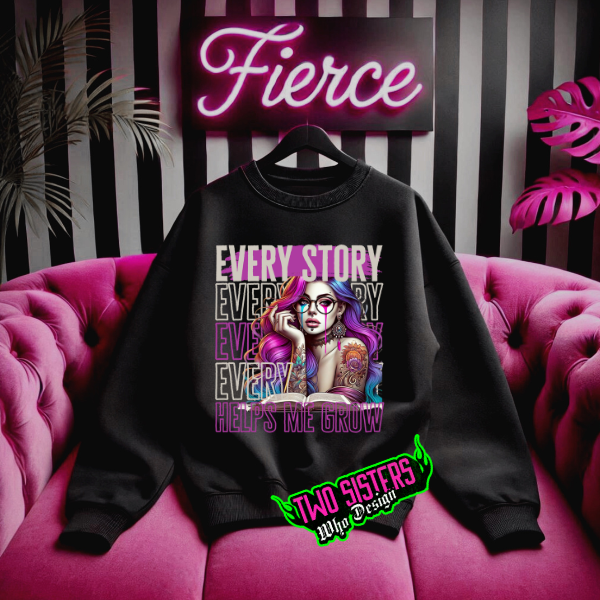 Every Story Helps Me Grow Skeleton Reading Black Sweatshirt