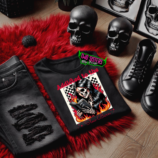 Addicted to the Slow Burn Skeleton Reading a Book Black Sweatshirt