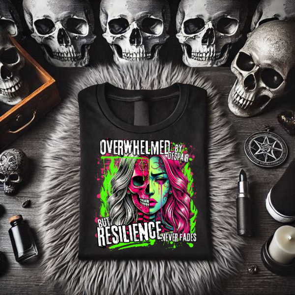 Overwhelmed by Dispair, But Resilience Never Fades Black Sweatshirt or Black TShirt