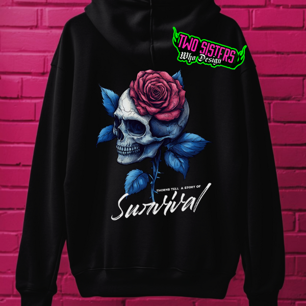 ***EXCLUSIVE***Thorns Tell Our Story of Survival Oversized Graphic on the Back of a Black Hoodie