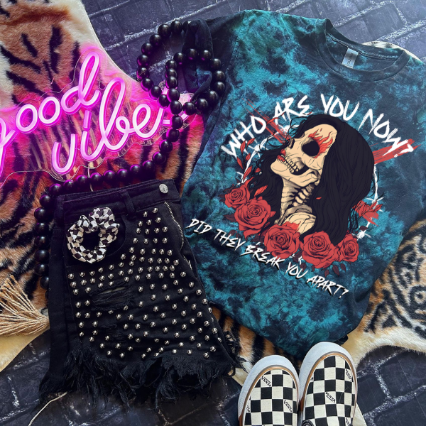 Who Are You Now? Did They Break You Apart? Teal & Black Tie Dye TShirt