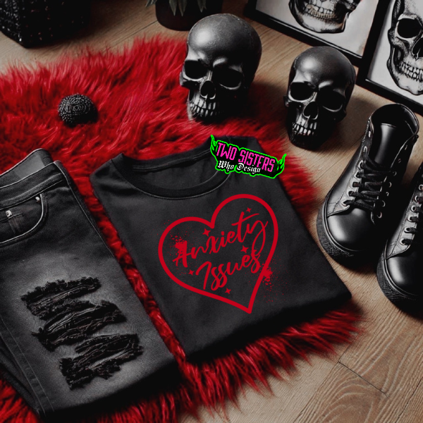 Anxiety Issues with Red Heart Black T-Shirt