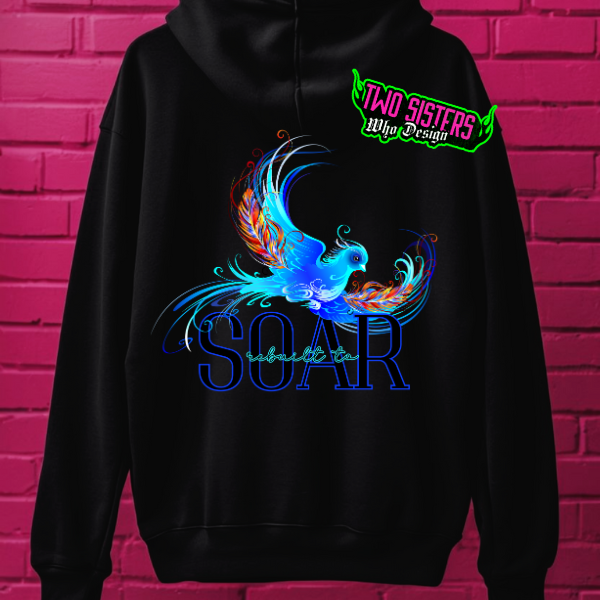 ***EXCLUSIVE***Rebuilt to Soar - Blue Bird Flying - Black Hoodie