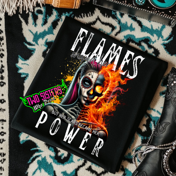 ***EXCLUSIVE***Flames Shaped Her, But the Flames Became Her Power + full Sleeve Graphics On Both Arms Skeleton Black Black Sweatshirt or Black Hoodie