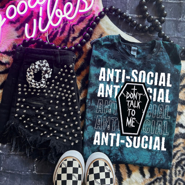 Teal & Black Tie-Dye "Antisocial Don’t Talk to Me" TShirt