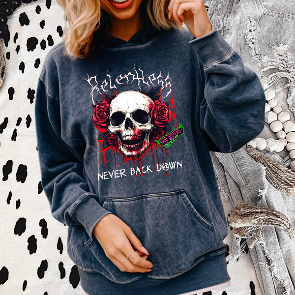 ***EXCLUSIVE***π Relentless & Never Back Down π Blue Mineral Wash Hoodie or T-Shirt β EXCLUSIVE DESIGN