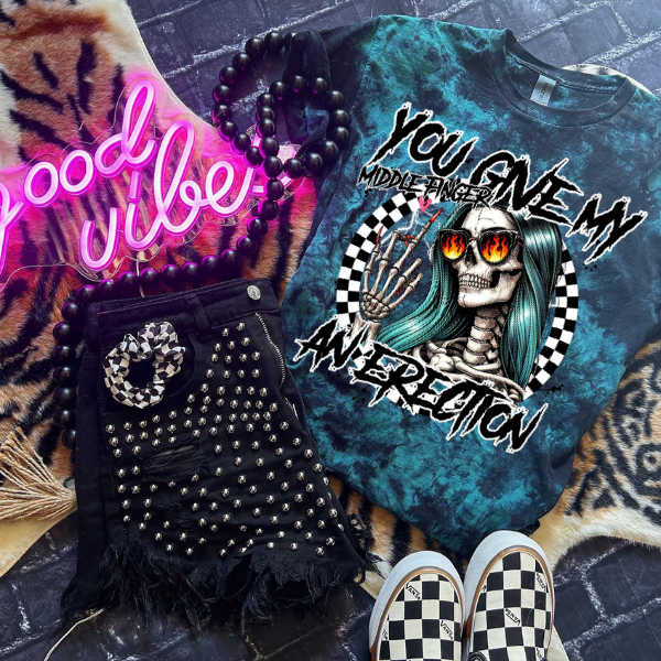You Give My Middle Finger an Erecti&n Black and Teal Tie Dye Shirt