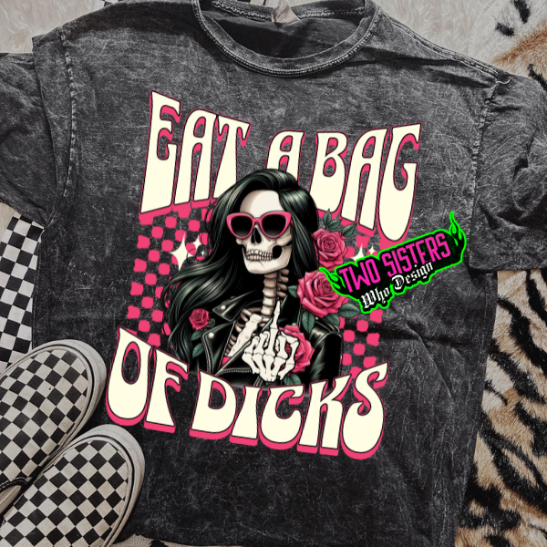 Eat a Bag of D&cks" Skeleton Dark Mineral Wash Tee