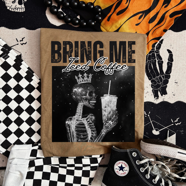 Bring Me Iced Coffee Skeleton Tee/Sweatshirt β Coyote Brown