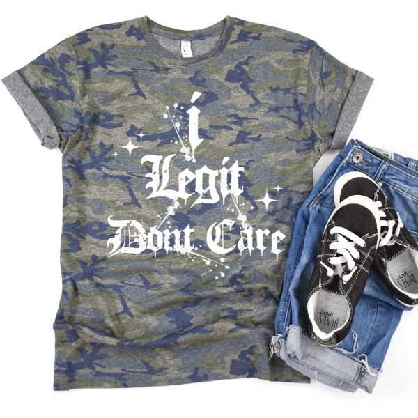 ***NEW COLOR***I Legit Don't Care" Camo Hoodie/Shirt โ Bold, Unbothered, and Stylish!