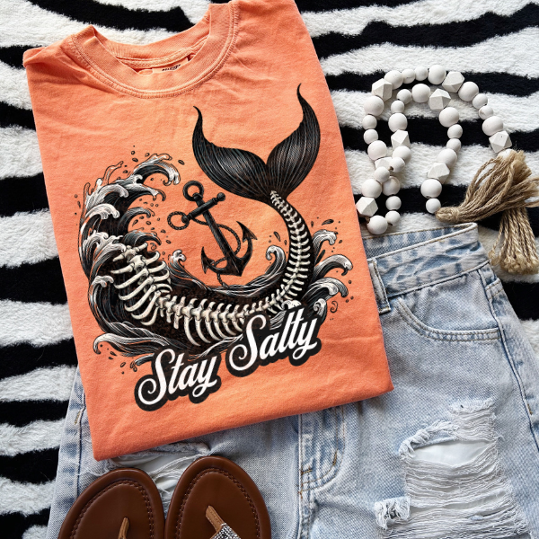Stay Salty Skeleton Mermaid Neon Color Tee