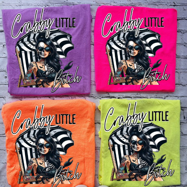 ***EXLCUSIVE***CRABBY LITTLE BITCH โ Neon Summer Skeleton Neon Color Tee