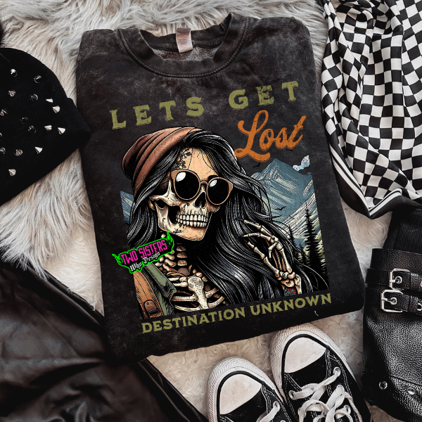 Let's Get Lost – Destination Unknown Mineral Wash TShirt or Sweastshirt