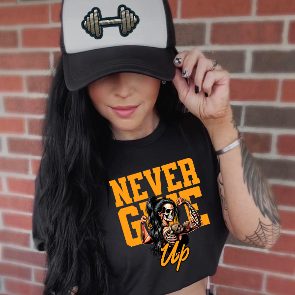 Never Give Up - Black TShirt or Cropped TShirt