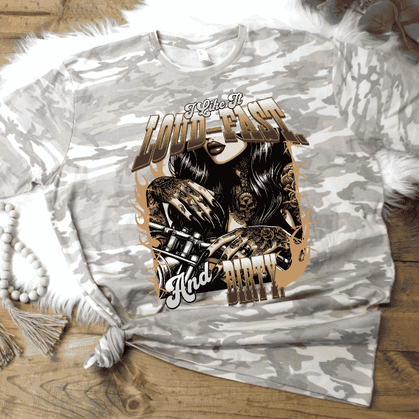 ***EXCLUSIVE***I Like It Loud, Fast, and Dirty - Camo Tee - Buy True to Size
