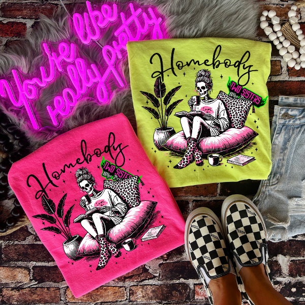 Homebody Plant & Reading - Comfort Color Neon Pink or Yellow TShirt