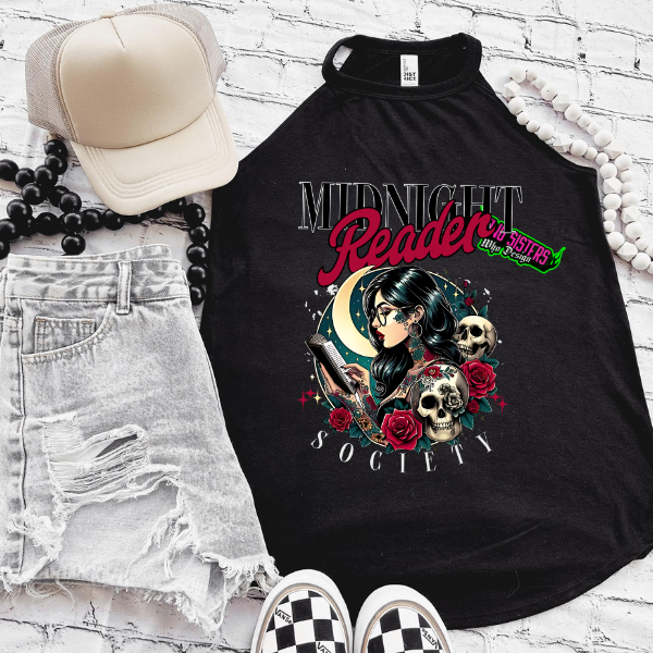 Midnight Reader Society Rocker Tank or Black TShirt