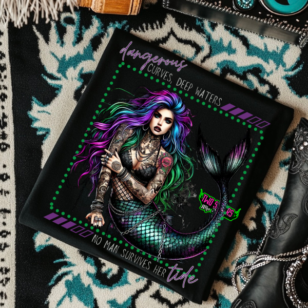 *EXCLUSIVE*Dangerous Curves, Deep Waters, No Man Survives Her Tide Rocker Tank or Black TShirt