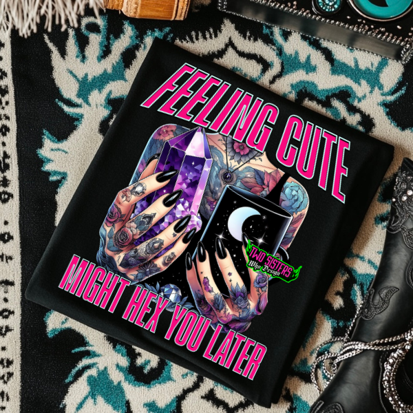***EXCLUSIVE***Feeling Cute, Might Hex You Later- Mineral Wash or Black TShirt, Sweatshirt, Hoodie, or Zip Up Hoodie