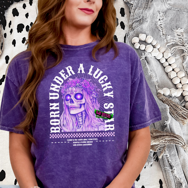 Born Under a Lucky Star - Black or Purple Mineral Wash or Black TShirt, Sweatshirt, Hoodie, or Zip Up Hoodie