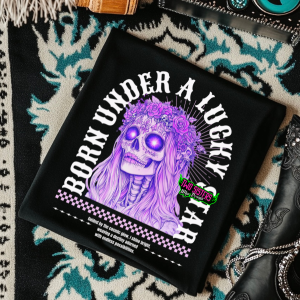 Born Under a Lucky Star - Black or Purple Mineral Wash or Black TShirt, Sweatshirt, Hoodie, or Zip Up Hoodie