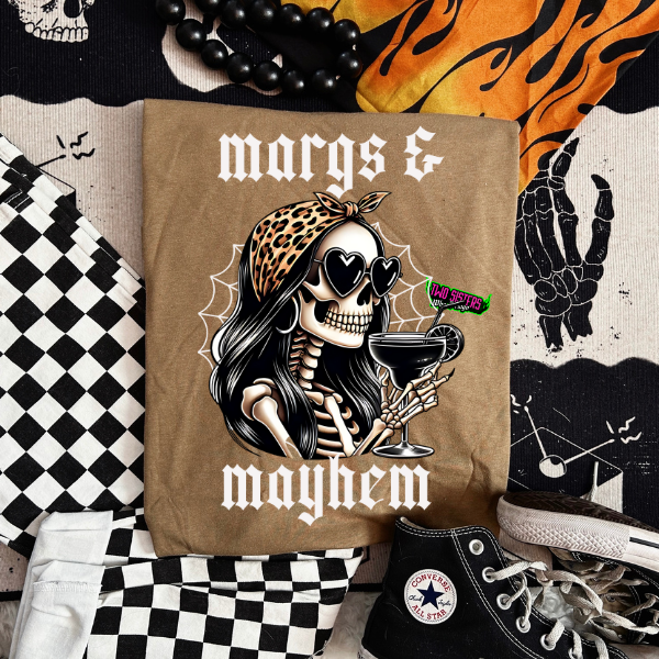 Margs & Mayhem - Coyote Brown or Black Mineral Wash or Black TShirt, Sweatshirt, Hoodie, or Zip Up Hoodie