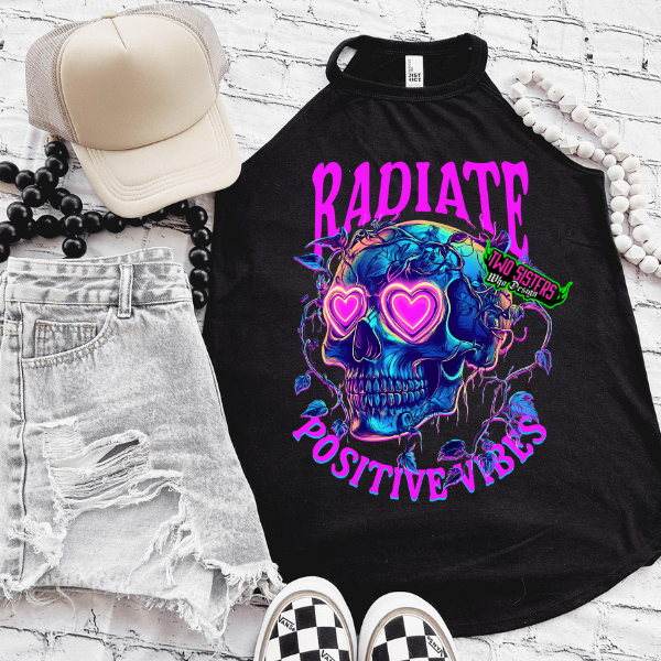 Radiate Positivity - CC Chambray or Blossom or Black Mineral Wash or Black Rocker Tank TShirt, Sweatshirt, Hoodie, or Zip Up Hoodie