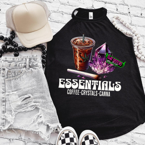 Coffee, Crystals, & Canna - 420 Friendly - Coyote Brown, Black Mineral Wash or Black Rocker Tank, TShirt, Sweatshirt, Hoodie, or Zip Up Hoodie