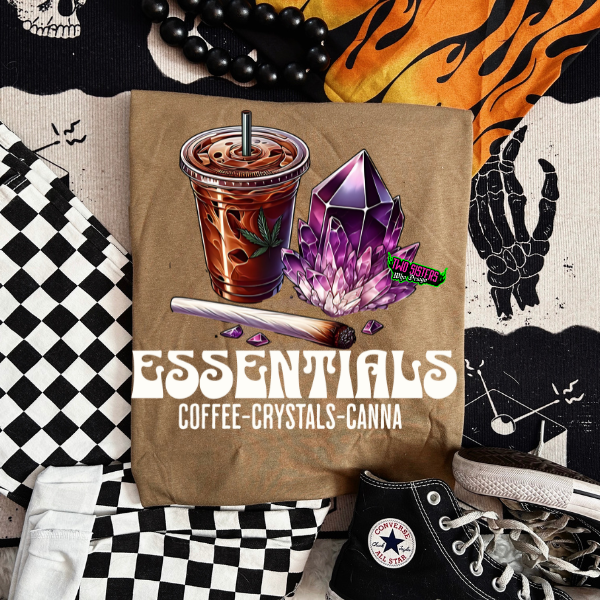 Coffee, Crystals, & Canna - 420 Friendly - Coyote Brown, Black Mineral Wash or Black Rocker Tank, TShirt, Sweatshirt, Hoodie, or Zip Up Hoodie