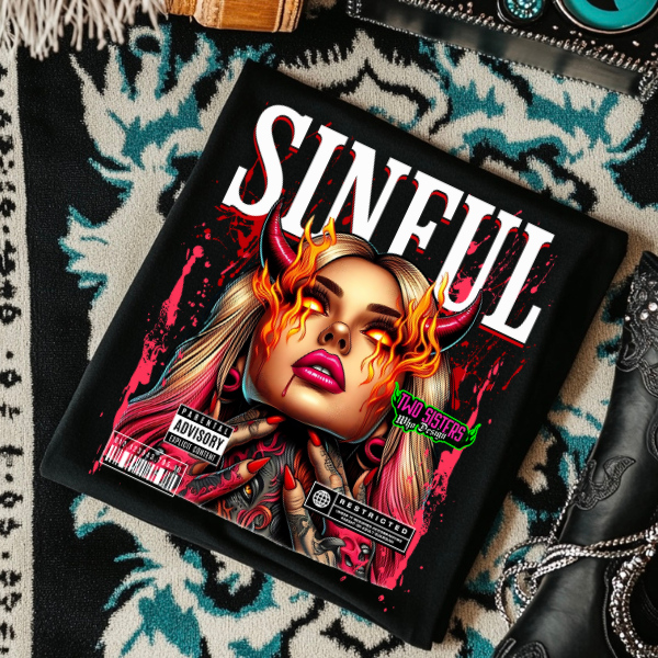 **EXCLUSIVE**Sinful - Black Mineral Wash or Black Rocker Tank, TShirt, Sweatshirt, Hoodie, or Zip Up Hoodie