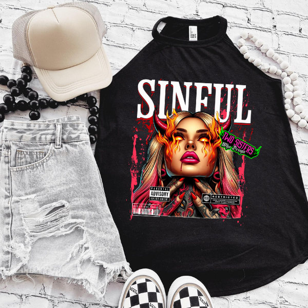 **EXCLUSIVE**Sinful - Black Mineral Wash or Black Rocker Tank, TShirt, Sweatshirt, Hoodie, or Zip Up Hoodie