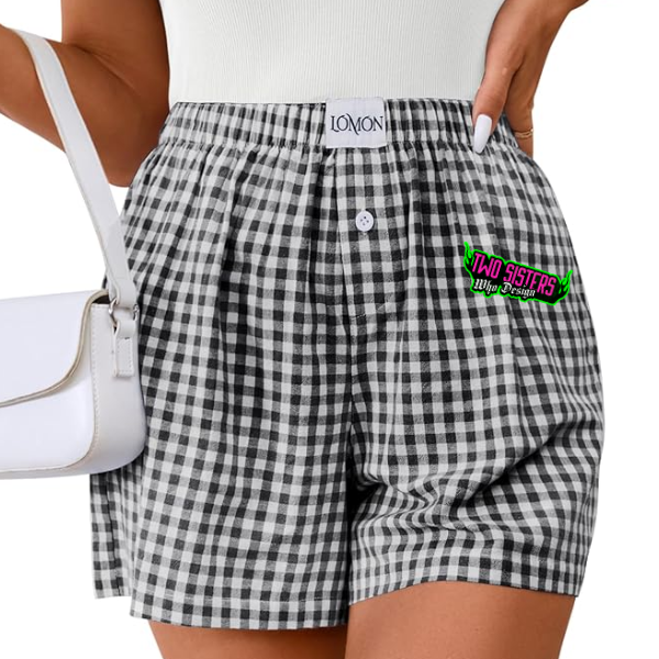 "Maneater" Black Spaghetti Strap Tank Top or Rocker Tank Top + Gingham Plaid Shorts - Matching Set - Add Notes For Different Size Top & Bottom