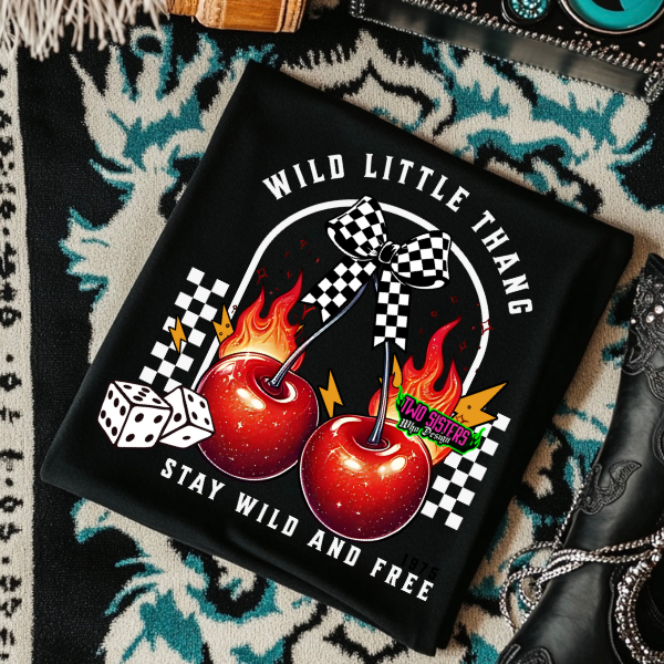 Wild Little Thing Stay Wild & Free - Black Mineral Wash or Black Rocker Tank, TShirt, Sweatshirt, Hoodie, or Zip Up Hoodie