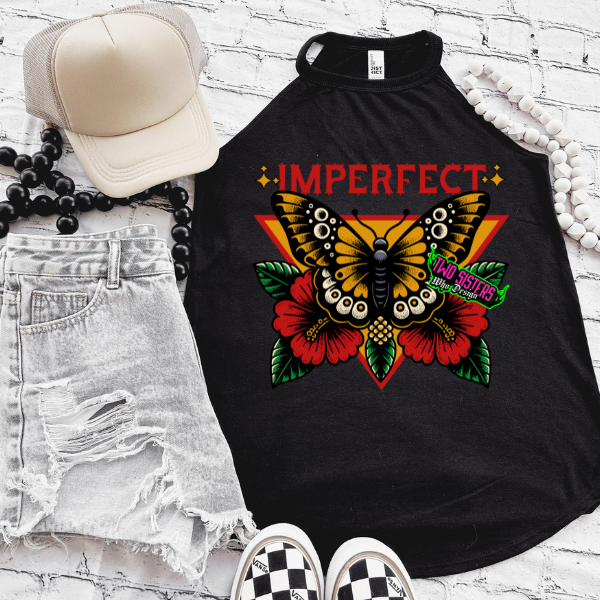 Imperfect - Butterfly- Black Mineral Wash or Black Rocker Tank, TShirt, Sweatshirt, Hoodie, or Zip Up Hoodie