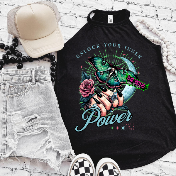 *EXCLUSIVE* Unlock Your Inner Power - Butterfly & Crystals - Black Mineral Wash or Black Rocker Tank, TShirt, Sweatshirt, Hoodie, or Zip Up Hoodie