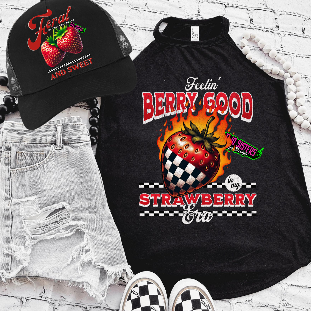 Feeling Berry Good, In My Strawberry Era - Black Mineral Wash TShirt, Black Rocker Tank, Sweatshirt, Hoodie, or Zip Up Hoodie | Trucker Hat | Charcoal Shorts