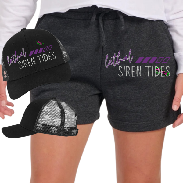 *EXCLUSIVE*Dangerous Curves, Deep Waters No One Survives Her Tide - Black Mineral Wash TShirt, Black Rocker Tank, Sweatshirt, Hoodie, or Zip Up Hoodie | Trucker Hat | Charcoal Shorts