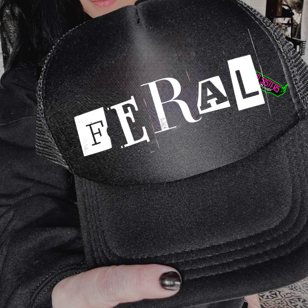 *EXCLUSIVE*FERAL TYPOGRAPHRY - Black Mineral Wash TShirt, Black Rocker Tank, Sweatshirt, Hoodie, or Zip Up Hoodie | Trucker Hat | Charcoal Shorts