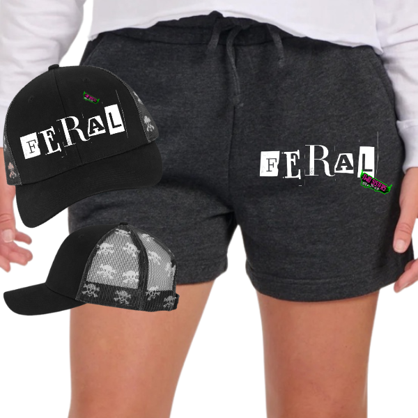 *EXCLUSIVE*FERAL TYPOGRAPHRY - Black Mineral Wash TShirt, Black Rocker Tank, Sweatshirt, Hoodie, or Zip Up Hoodie | Trucker Hat | Charcoal Shorts