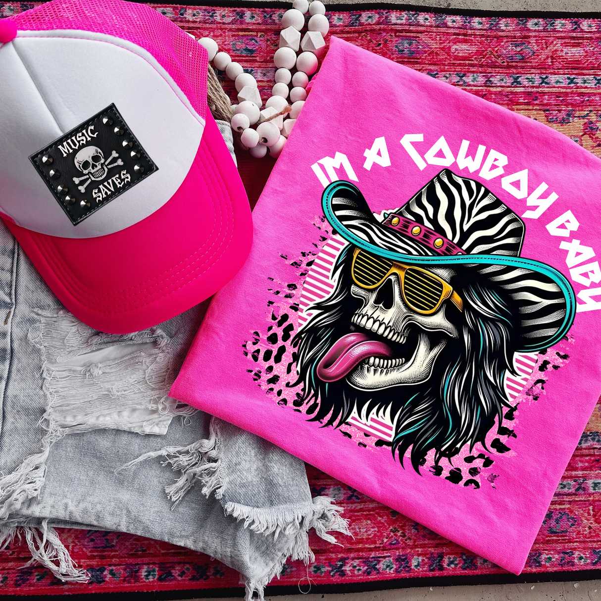 I'm a Cowboy Baby Neon Pink + Trucker Hat - Buy as Set or Individually
