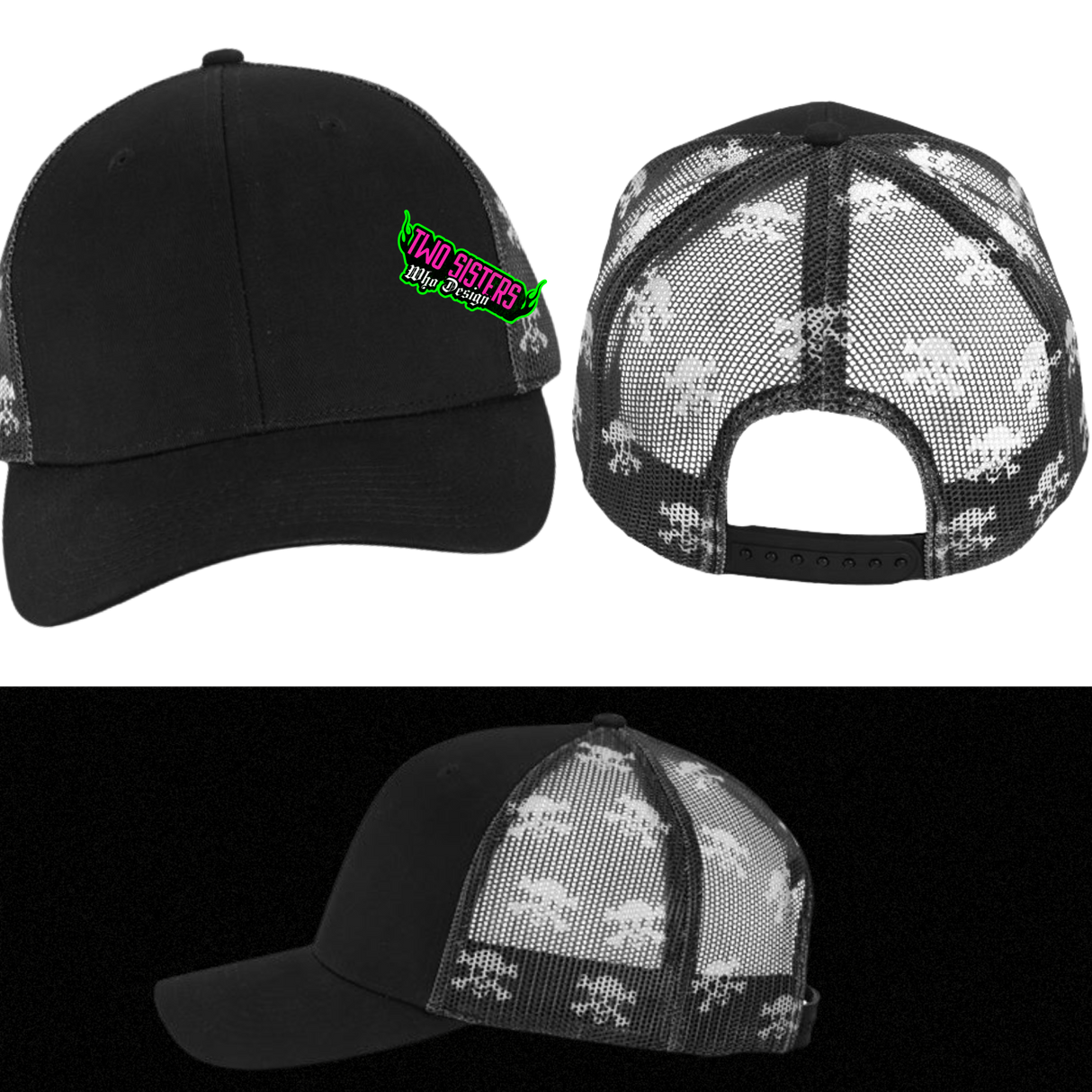 SKULL HAT WITH BLACK BILL Trucker Hat