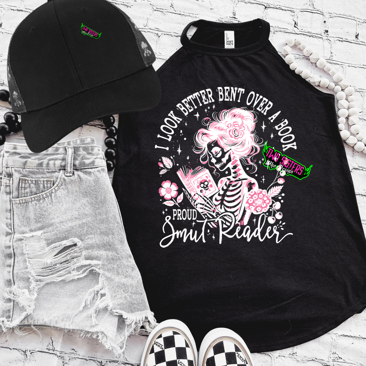 I Look Better Bent Over a Book - Smut Reader - Black Mineral Wash or Black Rocker Tank, TShirt, Sweatshirt, Hoodie, or Zip Up Hoodie