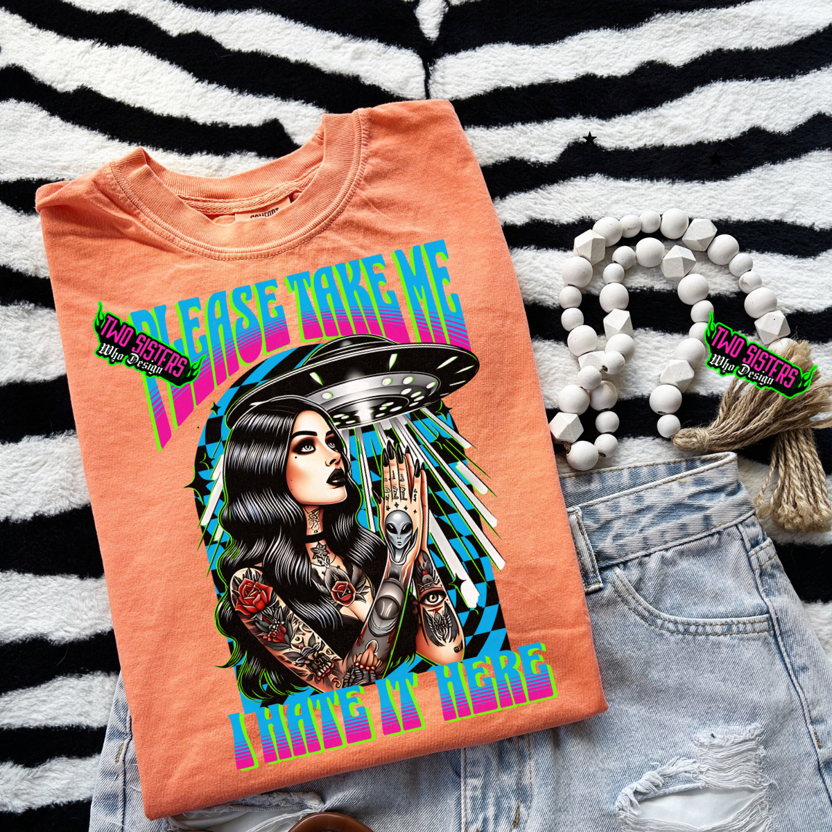 *EXCLUSIVE* Please Take Me, I Hate It Here - CC Neon Cantaloupe, Black Mineral Wash or Black Rocker Tank, TShirt, Sweatshirt, Hoodie, or Zip Up Hoodie