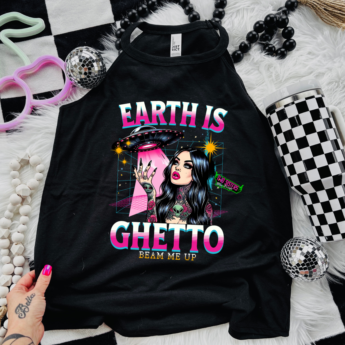 *EXCLUSIVE*EARTH IS GHETTO, BEAM ME UP - Black Mineral Wash TShirt, Black Rocker Tank, Sweatshirt, Hoodie, or Zip Up Hoodie